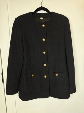 Gucci Black Women's Textured Jacket with Gold Buttons